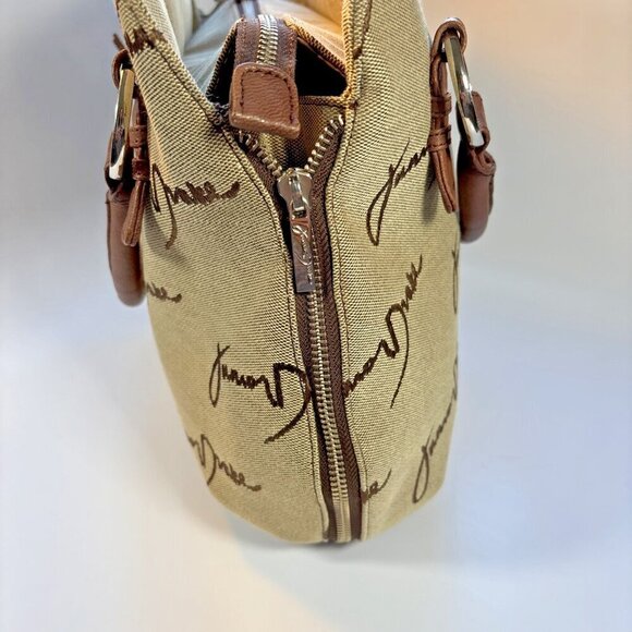 JUNIOR DRAKE Beige Signature Canvas Carry On Tote Handbag With Brown Handle NWT - Picture 6 of 13
